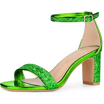 Women's Glitter Ankle Strap Chunky Heeled Sandals