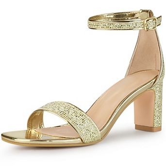 Women's Glitter Ankle Strap Chunky Heeled Sandals
