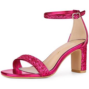 Women's Glitter Ankle Strap Chunky Heeled Sandals