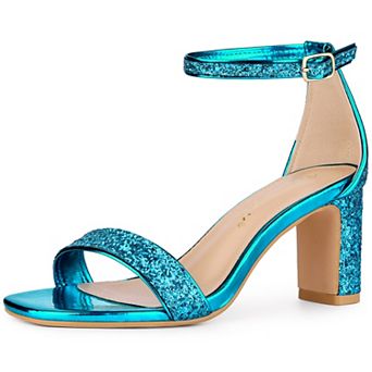 Women's Glitter Ankle Strap Chunky Heeled Sandals