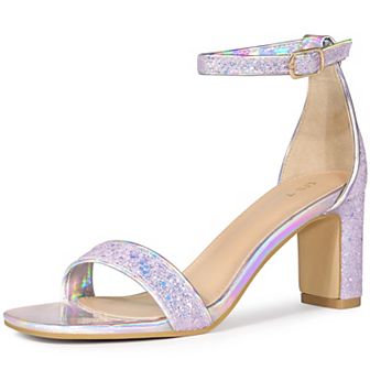 Women's Glitter Ankle Strap Chunky Heeled Sandals