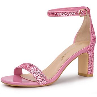 Women's Glitter Ankle Strap Chunky Heeled Sandals