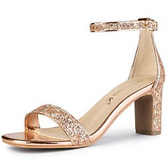 Women's Glitter Ankle Strap Chunky Heeled Sandals