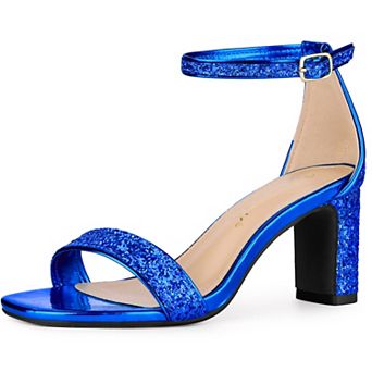 Women's Glitter Ankle Strap Chunky Heeled Sandals