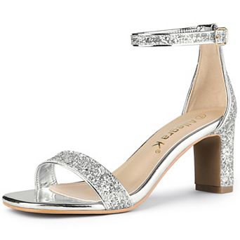 Women's Glitter Ankle Strap Chunky Heeled Sandals