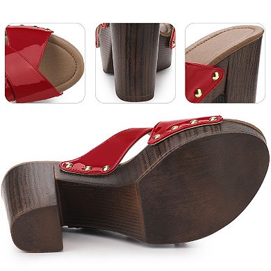 Platform Crisscross Strap Chunky Heels Black Sandals for Women