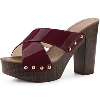 Platform Crisscross Strap Chunky Heels Black Sandals for Women