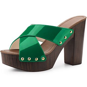 Platform Crisscross Strap Chunky Heels Black Sandals for Women