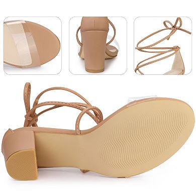 Lace Up Clear Strap Strappy Chunky Heel Sandals for Women