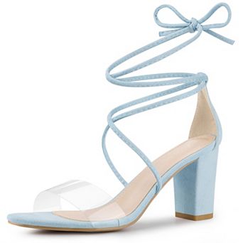 Lace Up Clear Strap Strappy Chunky Heel Sandals for Women