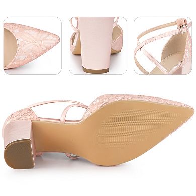 Crisscross Straps Closed Toe Block Heels Lace Pumps for Women