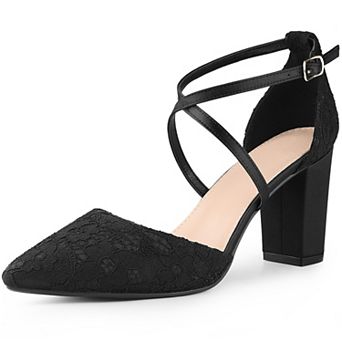 Crisscross Straps Closed Toe Block Heels Lace Pumps for Women