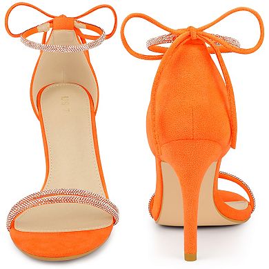 Rhinestone Ankle Tie Stiletto Heels Sandals for Women