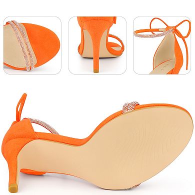 Rhinestone Ankle Tie Stiletto Heels Sandals for Women