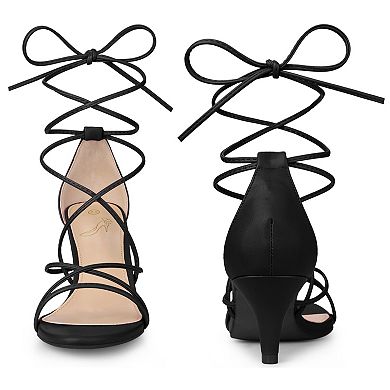 Strappy Lace Up Kitten Heels Sandals for Women