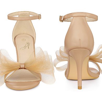 Open Toe High Heels Ankle Strap Bow Tie Stiletto Heel Sandals for Women
