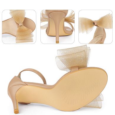 Open Toe High Heels Ankle Strap Bow Tie Stiletto Heel Sandals for Women