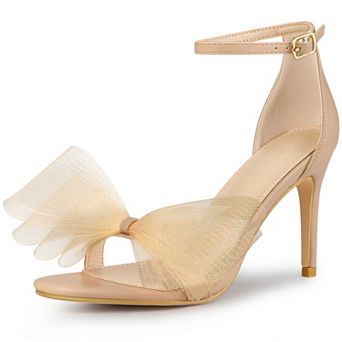 Open Toe High Heels Ankle Strap Bow Tie Stiletto Heel Sandals for Women