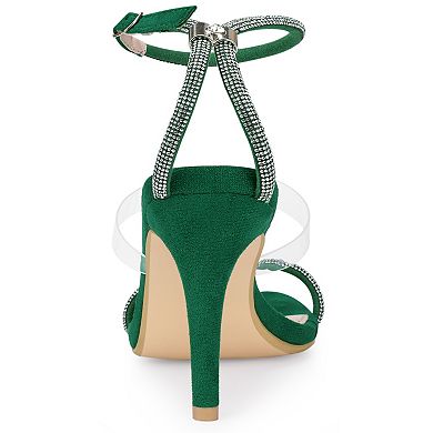 Women's Diamond Heels Square Toe Ankle Strap Stiletto Heels Sandal