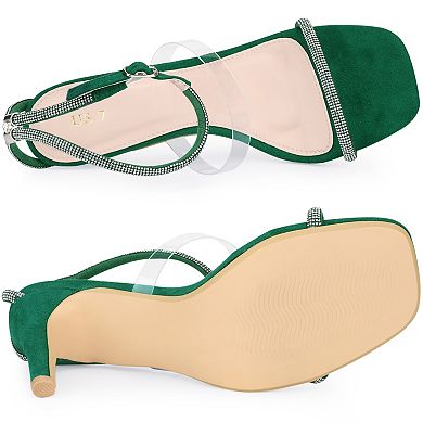 Women's Diamond Heels Square Toe Ankle Strap Stiletto Heels Sandal