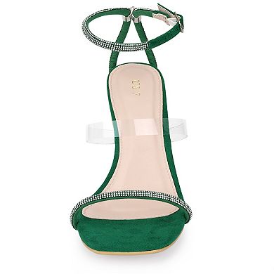 Women's Diamond Heels Square Toe Ankle Strap Stiletto Heels Sandal