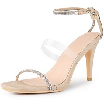 Women's Diamond Heels Square Toe Ankle Strap Stiletto Heels Sandal