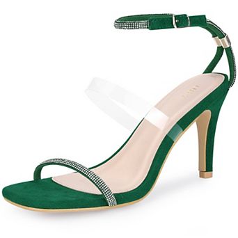 Women's Diamond Heels Square Toe Ankle Strap Stiletto Heels Sandal