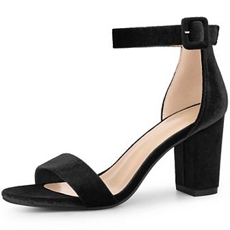 Velvet Ankle Strap Chunky Heel Sandals for Women Open Toe Dress Shoes