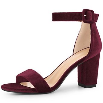 Velvet Ankle Strap Chunky Heel Sandals for Women Open Toe Dress Shoes