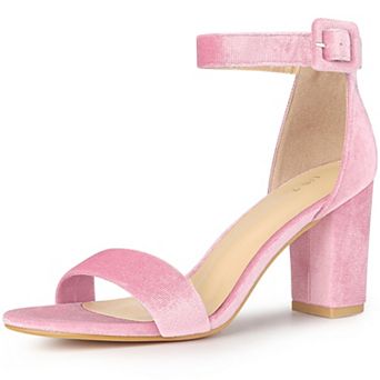 Velvet Ankle Strap Chunky Heel Sandals for Women Open Toe Dress Shoes