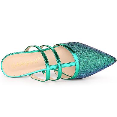Women's Glitter Pointed Toe Flats Mules