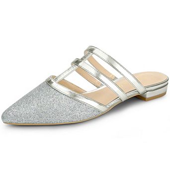 Women's Glitter Pointed Toe Flats Mules