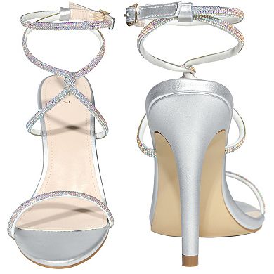 Rhinestones Crisscross Heel Stiletto Heel Sandals for Women