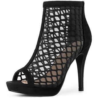Platform Peep Toe Mesh Back Zip Stiletto Heel Sandal for Women