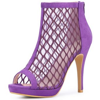 Platform Peep Toe Mesh Back Zip Stiletto Heel Sandal for Women