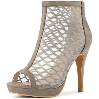 Platform Peep Toe Mesh Back Zip Stiletto Heel Sandal for Women