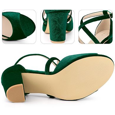 Cross Strap Velvet Block Heel Sandals for Women