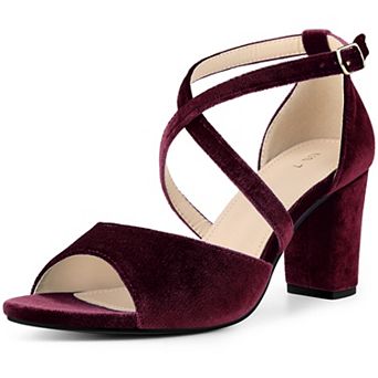 Cross Strap Velvet Block Heel Sandals for Women