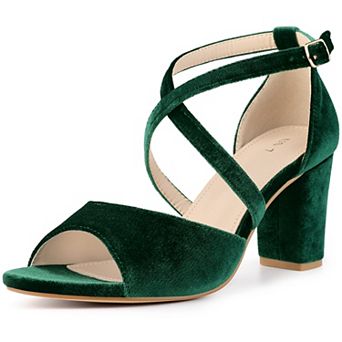 Cross Strap Velvet Block Heel Sandals for Women