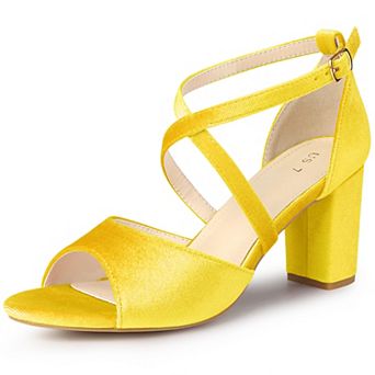 Cross Strap Velvet Block Heel Sandals for Women