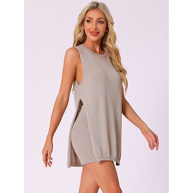 Women Sleeveless Knit Sweater 2 Piece Tank Top Lounge Set Biker Shorts Set Pajamas