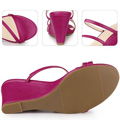 Strappy Open Toe Slip on Wedge Heels Slide Sandals for Women
