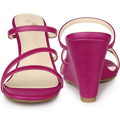 Strappy Open Toe Slip on Wedge Heels Slide Sandals for Women