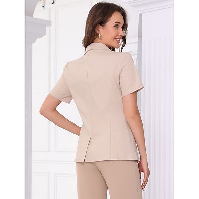 Short Sleeve Blazer for Women's Double Breasted Work Office Blazer