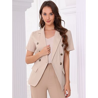 Short Sleeve Blazer for Women's Double Breasted Work Office Blazer