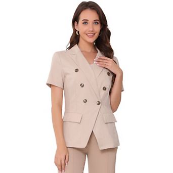 Short Sleeve Blazer for Women's Double Breasted Work Office Blazer