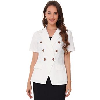 Short Sleeve Blazer for Women's Double Breasted Work Office Blazer