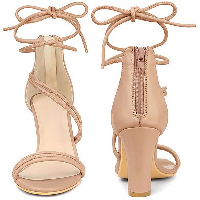 Open Toe Strappy Lace Up Chunky Heel Sandals for Women