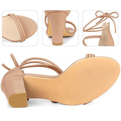 Open Toe Strappy Lace Up Chunky Heel Sandals for Women