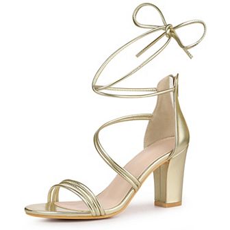 Open Toe Strappy Lace Up Chunky Heel Sandals for Women